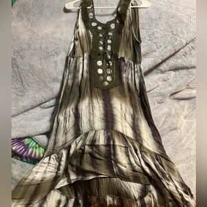 Elegant Olive and Cream Women's Hi-Low Dress by Venus